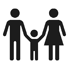 Two parents holding hands with child icon